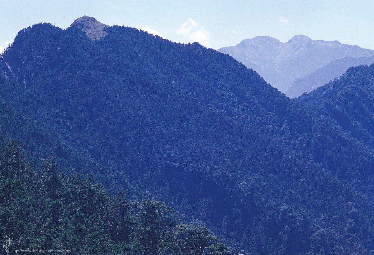 喀拉業山回望草原巒頭的桃山(左)與右後方的雪山主峰 攝影/阮榮助　地點/喀拉業山