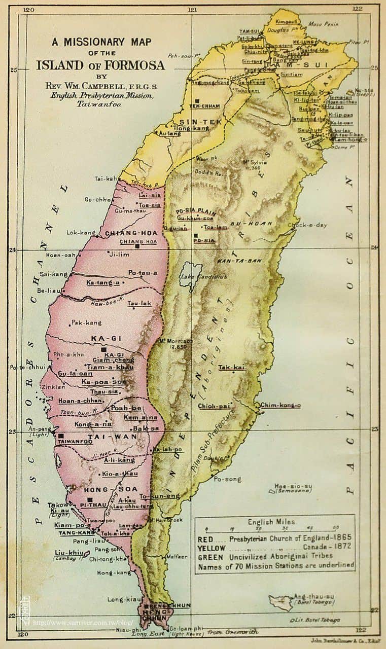 圖⑪ 1889年甘為霖福爾摩沙島教區分布圖